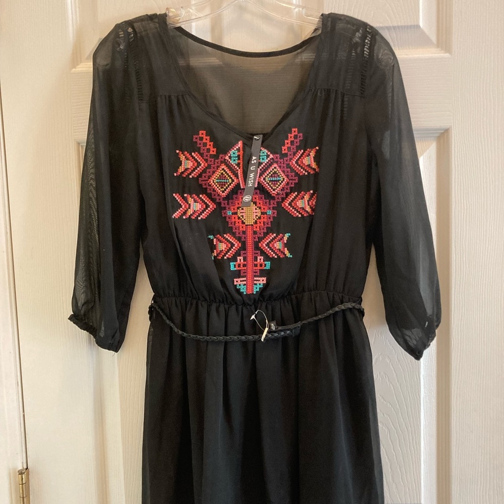 As U Wish NWT belted embroidered dress